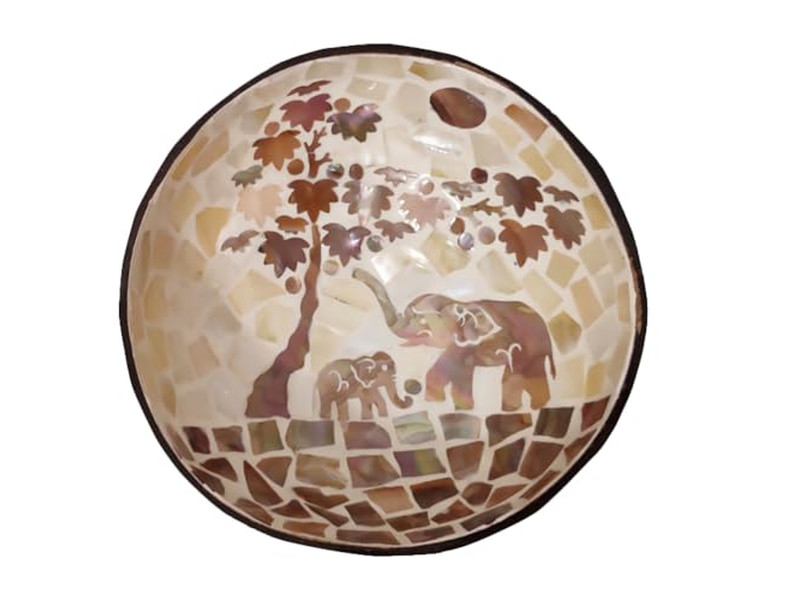 Tigela de Coco Gravada Metades de Casca de Coco Grande Conjunto de Servir Suporte Natural