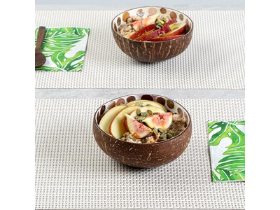 Conjunto de Tigela de Salada de Açaí Feita à Mão Artesanal Prática de Coco Macaco Mosaico Metade das Cascas
