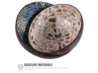 Tigela de Coco Esculpida Últimas Tigelas Laca Padrão Único Conjunto de Colheres