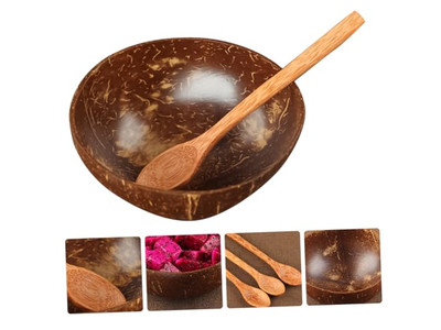 Tigela de Coco com Design de Palma com Conjunto de Tigelas de Casca de Madeira Woven Salada Esculpida à Mão