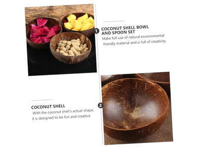 Tigela de Coco com Design de Palma com Conjunto de Tigelas de Casca de Madeira Woven Salada Esculpida à Mão