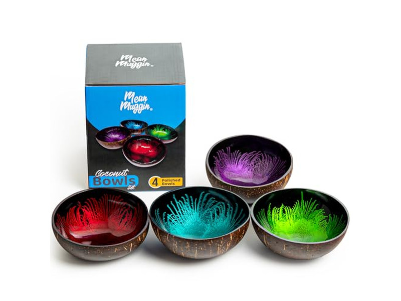 Conjunto de Tigelas Ecológicas Feitas à Mão Tigelas de Madeira de Coco para Sopa em Forma de Diamante