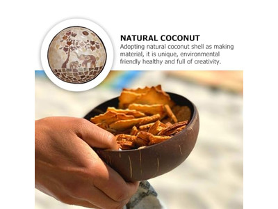 Tigela de Coco Gravada Metades de Casca de Coco Grande Conjunto de Servir Suporte Natural