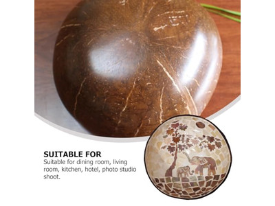 Tigela de Coco Gravada Metades de Casca de Coco Grande Conjunto de Servir Suporte Natural